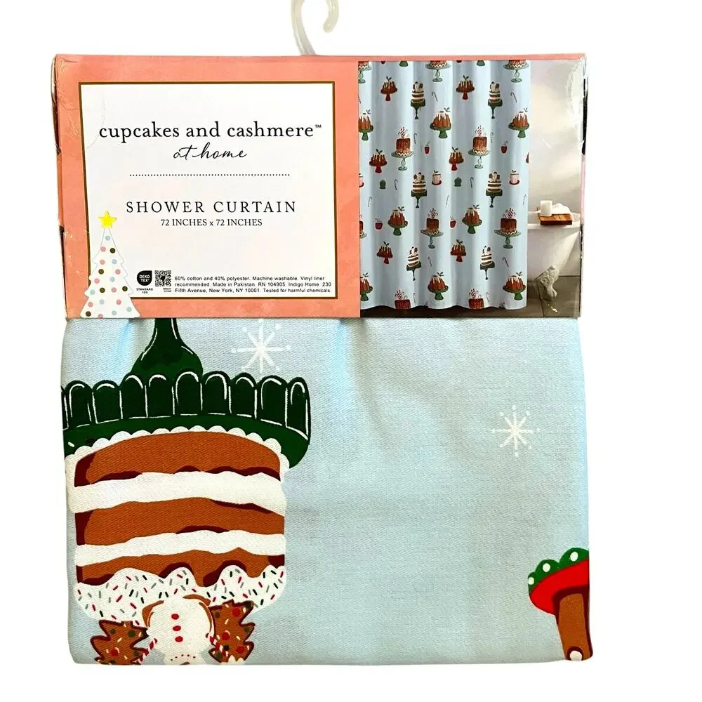 Cupcakes & Cashmere Christmas Shower Curtain Gingerbread Cake Candy Cane New